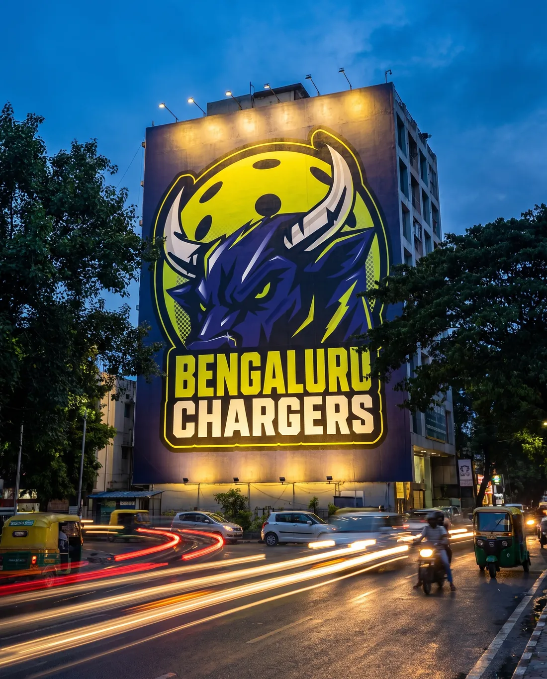 Building mural at dusk