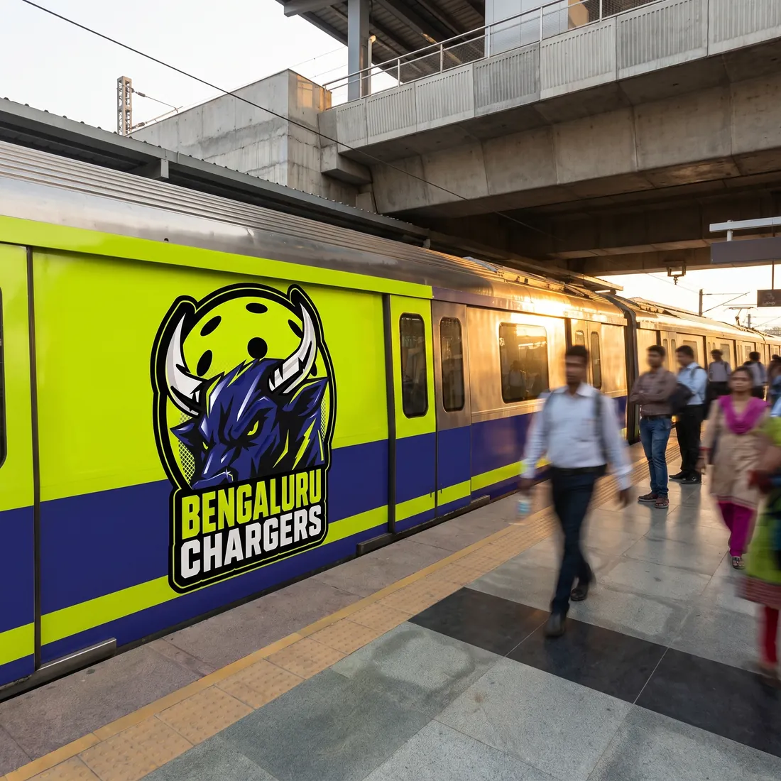 Namma Metro wrapped in Chargers colours